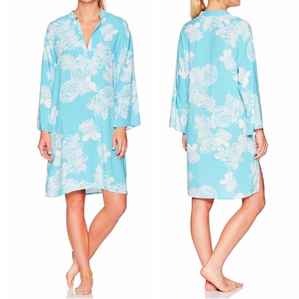 Natori Light Blue and White Floral-Print Sleep Tunic